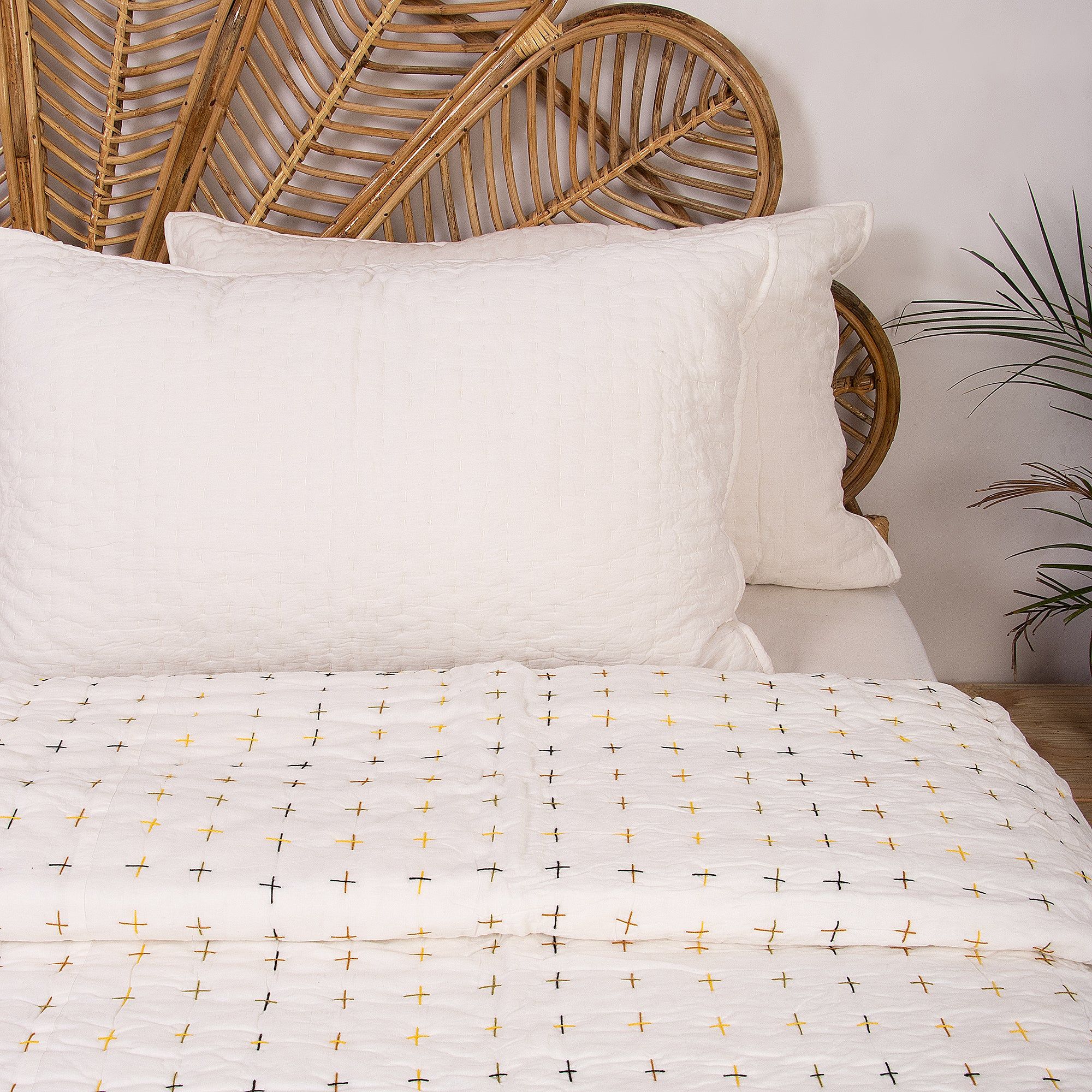 Premium Handmade Organic Solid Kantha Blanket Quilt